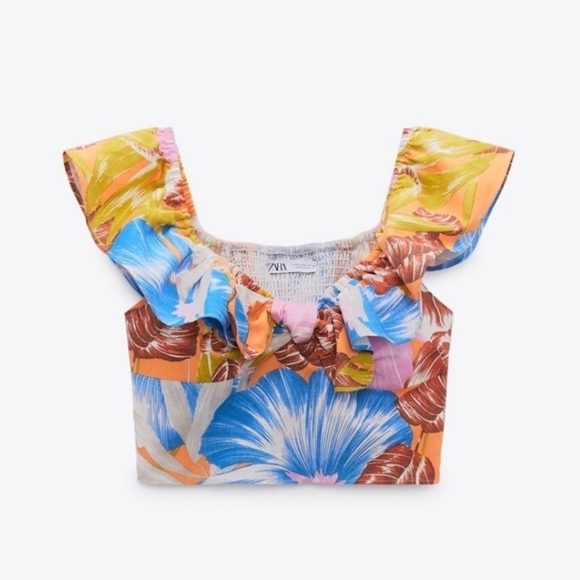Zara Linen Fiesta Tropical Crop Top Size S Summer Beach Festival - Picture 1 of 13